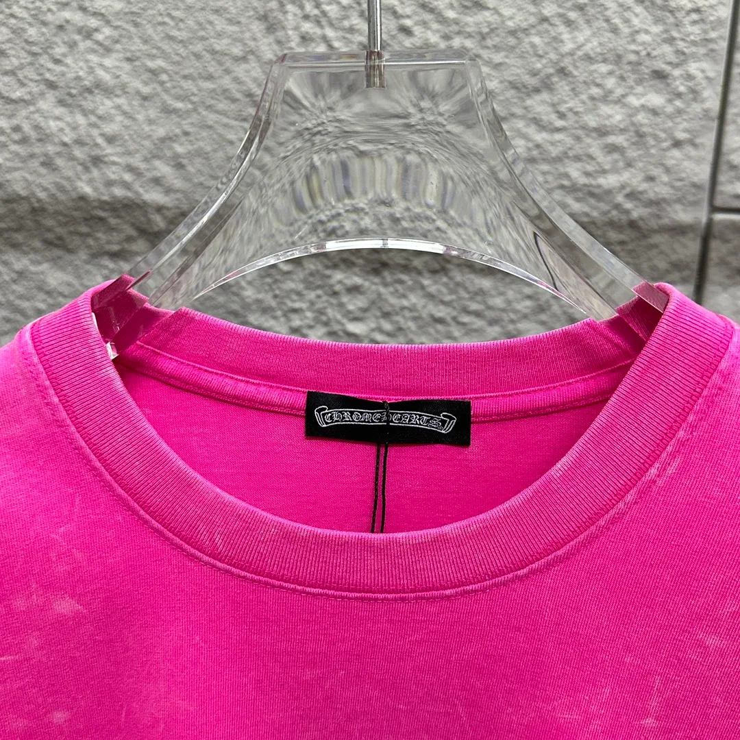 🅿️180 CH* Crow Heart* 2025 spring and summer new style Snowflake distressed washed retro round neck short sleeves Chest and front logo Horseshoe print on front and back Customized fabric Short-sleeved T-shirt Unisex Size: S M L XL XXL Color: Snowflake Black Snowflake Gray Snowflake Pink Snowflake Blue